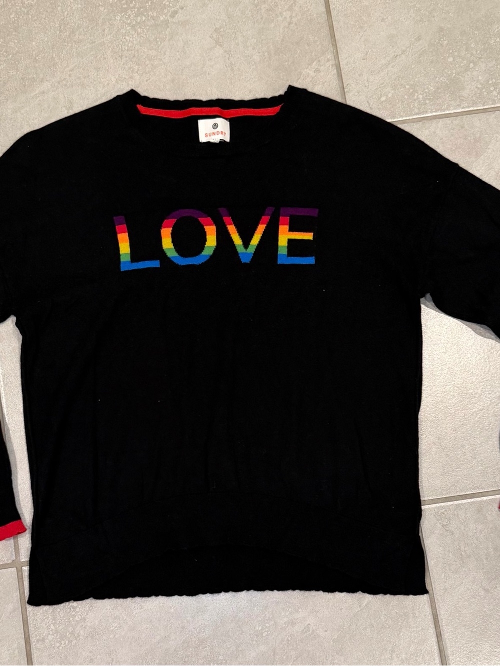 SUNDRY Black Rainbow "LOVE" Cashmere Blend Knit Sweater - Size 2 / M